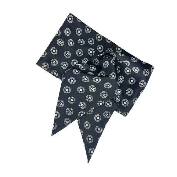 Black White Flower Power Long Head Scarf Hair Tie Belt - Picture 2 of 8